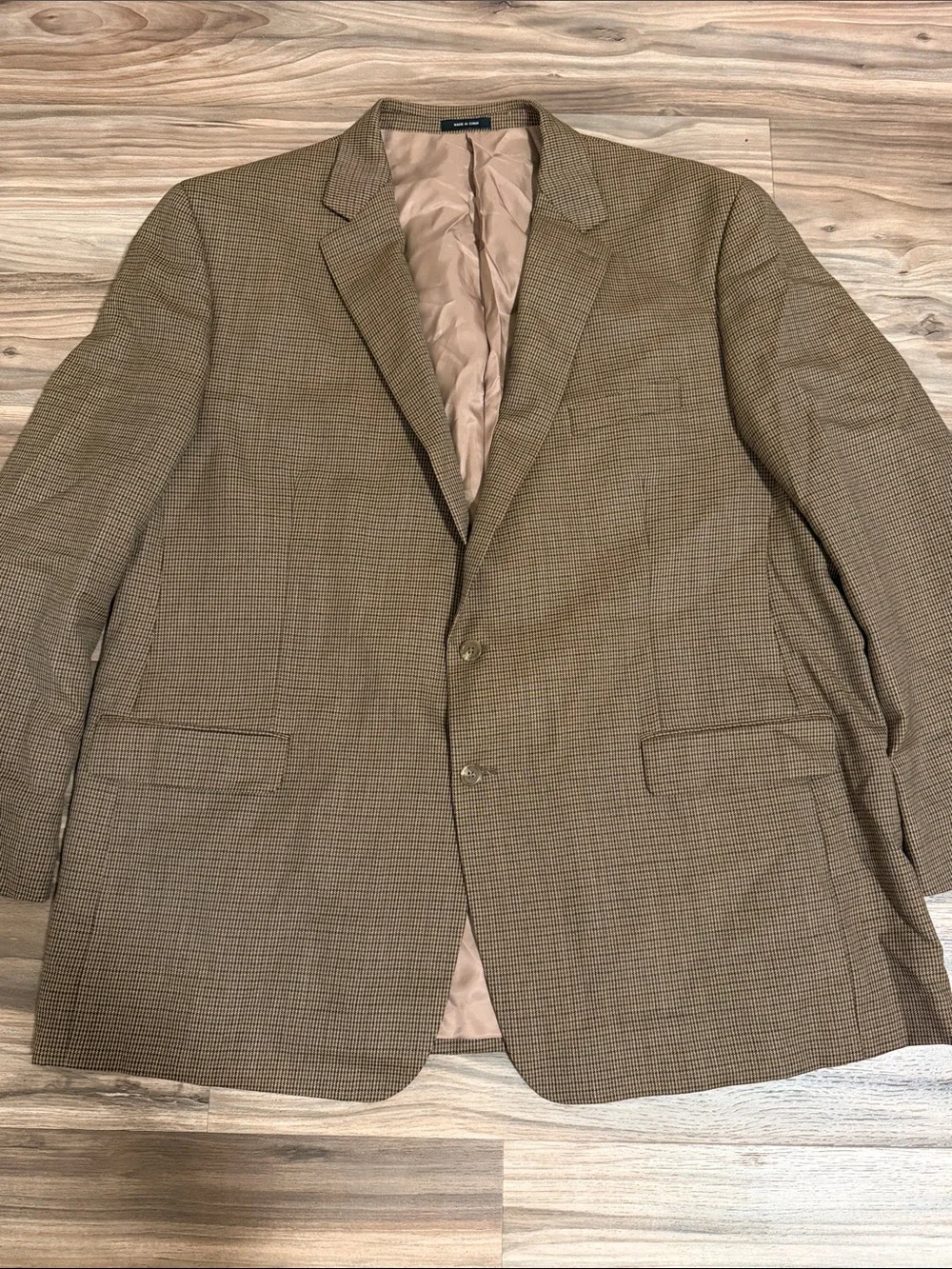Lauren Ralph Lauren Wool 2 Button Sport Coat 52L Tan Houndstooth Windowpane